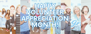A small photo collage of volunteers with the words "Happy Volunteer Appreciation Month" over top of them